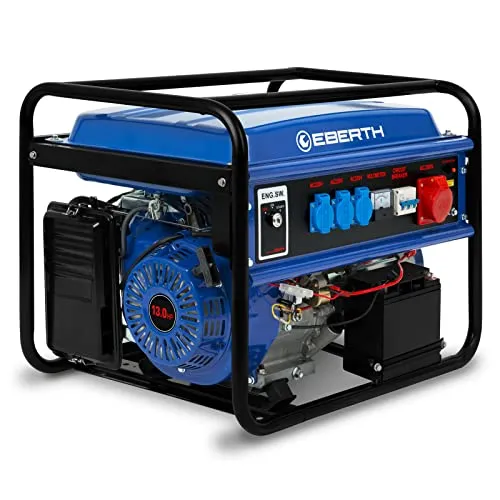 EBERTH 5500 Watt Notstromaggregat - leistungsstarker 13 PS Benzinmotor, E-Start, 4-Takt, 3-Phasen Stromversorgung, ideal für unabhängige Stromerzeugung