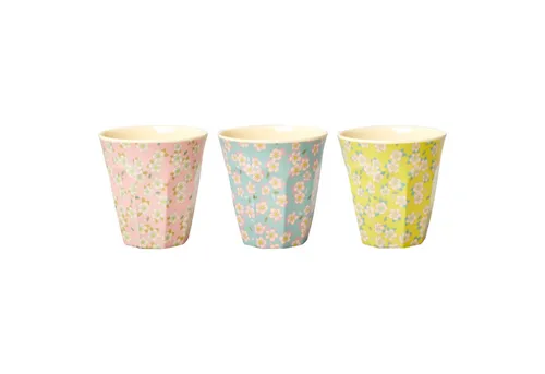 rice Becher Trinkbecher 3er Set aus 100% Melamin - Thermobehälter, 3-teiliges Set in fröhlichem Blumen-Design, bruchsicher und ideal für Kinder und Outdoor-Aktivitäten.