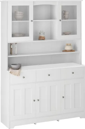 Buffet HOME AFFAIRE "Kate" in Weiß – 128 cm Breite - Buffet in Weiß, 5 Türen und 3 Schubladen, bietet reichlich Stauraum mit variablen Einlegeböden – ideal für ein stilvolles Zuhause.