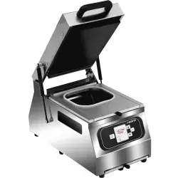 SARO Verpackungsmaschine Modell SV 300 - Robuste Edelstahl-Verpackungsmaschine mit digitaler Steuerung für präzise Prozesse, ideal für Gastronomie und vielseitige Verpackungsaufgaben.