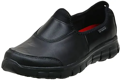 Skechers Damen Sure Track Sicherheitsschuhe, Black Leather, 38 EU - Damen Industrie & Handwerk Schuhe mit rutschfester Außensohle und entspannter Passform. Ideal für den Arbeitseinsatz dank stoßdämpfender, leichter Zwischensohle und Memory-Schaum für maximalen Komfort.