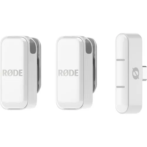 Rode Wireless Micro Weiß USB-C - Mikrofone mit kabellosen Sendern für klare Tonaufnahmen. Ideal für Interviews und mobile Inhalte, inklusive Windschutz für windige Umgebungen.