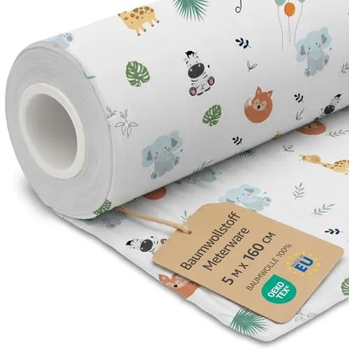 Stoff Meterware Baumwollstoff 5 M x 160 cm - Stoffe zum nähen aus reine baumwolle fabric futterstoff dekostoff für patchwork canvas und sewing nähstoff Oeko-Tex Safari