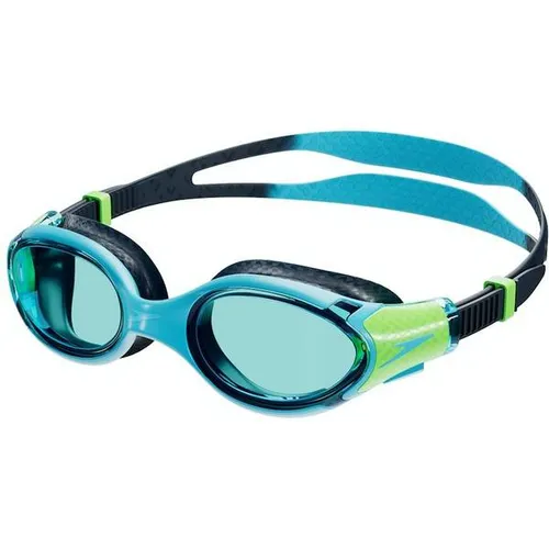 SPEEDO Kinder Brille BIOFUSE 2.0 JU BLUE/GREEN - Schwimmbrille für Kinder 6-14 Jahre, mit patentiertem Druckknopf-Mechanismus und superweichen Dichtungen für optimalen Komfort und Passform.