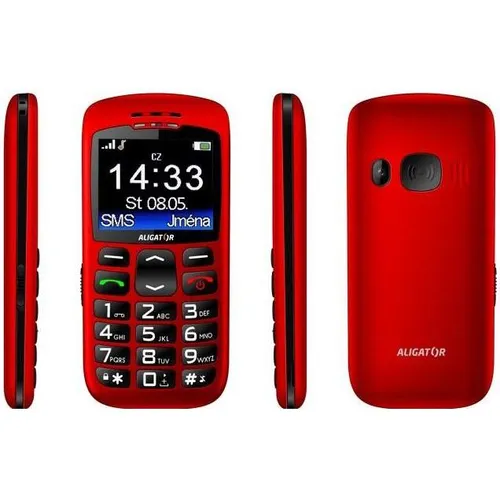 Aligator A670 Senior Rot - Einfaches Mobiltelefon für Senioren - Handy mit Druckknopf, 2.2" TFT-Display, SOS-Taste und Ladestation, ideal für Sicherheit und Benutzerfreundlichkeit.