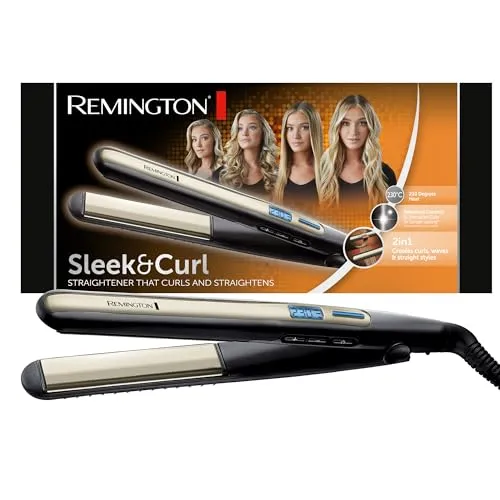 Remington Glätteisen Sleek Curl S6500 - Haarglätter mit Ultra-Turmalin-Keramikbeschichtung, ideal zum Glätten und Stylen von Locken und Wellen, schnelles Aufheizen in 15 Sekunden