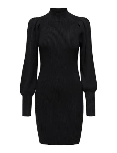 ONLY Damen Langarm Strickkleid ONLKATIA | Regular Fit Mini Pullover Dress - Freizeitkleid für Damen mit Rundhals Stehkragen, perfekt für lässige Anlässe und in modischem Schwarz erhältlich.