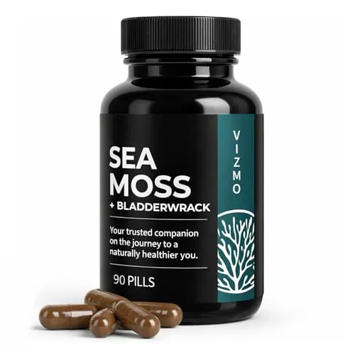 Irish Sea Moss Kapseln 1500mg Tagesdosis, 90 Kapseln - Natürliches Irisches Seemoos & Blasentang, Chondrus Crispus - Frei von Magnesiumstearat, Vegan, Ohne Zusatzstoffe - Nahrungsergänzungsmittel
