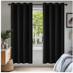 Deconovo Verdunkelungsvorhang Gardinen mit Ösen, Blackout Curtain schwarz 132 cm x 183 cm - Gardinen, blickdicht und wärmeisolierend, ideal für Schlafzimmer, sorgt für Ruhe und Komfort durch Kälteschutz und Lichtblockierung.