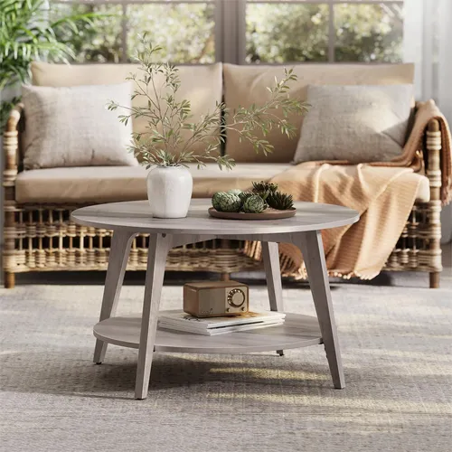 VASAGLE Couchtisch greige meliert, 80 x 45 cm - Stilvoller Couchtisch mit zwei offenen Ablagen für einfachen Zugriff auf Ihre Utensilien. Robuste Bauweise aus Holzspanplatte und MDF, schnell in nur 20 Minuten montiert.