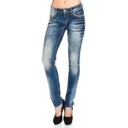 Cipo & Baxx Regular-fit-Jeans Damen Jeans Hose mit dicken Nähten Jeanshose mit weißen und orangenen dicken Nähten 26