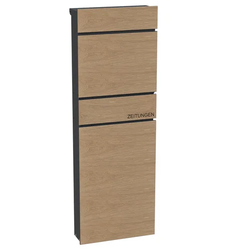 Schartec Holz Design Standbriefkasten SPB-11 mit Zeitungsfach - Eleganter freistehender Briefkasten aus hochwertigem Stahl im modernen Holz-Design, wetterfest und mit Soft-Close Funktion für eine leise Nutzung. Inklusive separatem Zeitungsfach und robustem verdecktem Schloss.