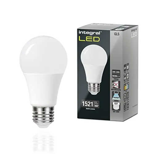 Integral LED 2 PACK E27 GLS A60 Tageslicht 5000K, 1521LM, 13.8W (entspricht 100W) Nicht dimmbare Milchglaslampe - Energieeffizient & Ideal für Wandleuchten & Lampen im Arbeitszimmer, Wohnzimmer