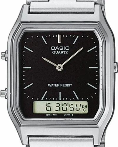 Casio Armbanduhr Collection AQ-230A-1DMQYES - Silber Schwarz, Retro-Design mit analog-digitaler Anzeige und praktischen Funktionen wie Stoppuhr und 2. Zeitzone