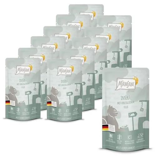 MjAMjAM Insekt mit vorzüglichem Kalb 12x125 g - Vollwertiges Katzenfutter mit schmackhaften Insekten und hochwertigem Kalb. Ideal für empfindliche Katzen, bietet es eine ausgewogene Ernährung und versorgt deinen Liebling mit wichtigen Nährstoffen. Artgerecht und naturnah.