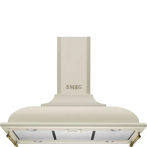 Smeg KCI19POE Dekor-Inselhaube Creme 90cm Cortina - Dunstabzugshaube im eleganten Creme-Finish, ideal für moderne Küchen und sorgt für eine effektive Geruchsabsorption.