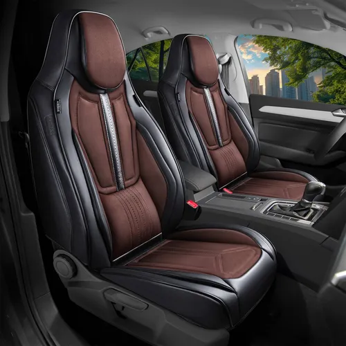 Peugeot Expert S3 Schonbezüge Schwarz/Coffee DS9 - Sitzbezugset für Vorderseite, gepolstert, atmungsaktiv und abwaschbar. Ideal für den Schutz Ihrer Sitze und kompatibel mit Seitenairbags.