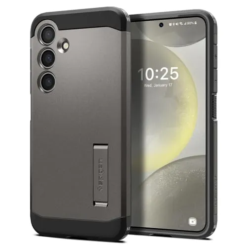 Spigen Tough Armor Hülle für Samsung Galaxy S24 - Gunmetal - Standard Handyhüllen mit doppelschichtiger Schutzhülle und integriertem Kickstand für komfortables Video-Streaming und optimalem Displayschutz.