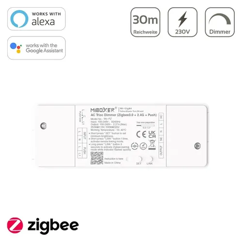 MiBoxer Triac Dimmer Zigbee 3.0 – Smart Home Lichtsteuerung - Intelligenter LED Controller für Innenräume, kompatibel mit Amazon Alexa und Google Assistant. Einfache Fernsteuerung und Energieeffizienz für modernes Wohnen.