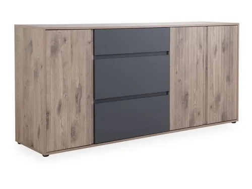Bega Consult Sideboard NOVARA, modernes Design in Viking Eiche Dekor - Sideboard mit 3 Türen und 3 Soft-Close-Schubladen, großzügiger Stauraum und elegante graue matt Fronten, ideal für jedes Wohnambiente.