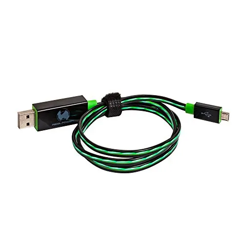 RealPower LED floating cable Micro-USB, LED Lade- und Datenkabel mit Micro-USB Anschluss, Für HTC, Huawei, Samsung, Sony, Nokia, Nexus, Kindle und weitere Android Smartphones, (Schwarz/Grüne LEDs)
