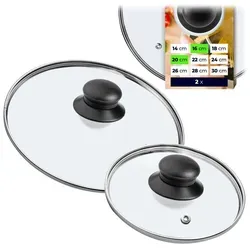KADAX Glasdeckel Set "Pecoraro", Deckel mit Griff, mit Dampfloch, Topf- und Pfannendeckel, 20 cm + 16 cm