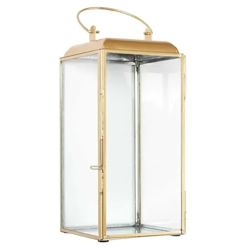 HOME DECO FACTORY, HD9145, Lantern in Gold Metal and Glass, elegant and Versatile Design, ideal as a Candle Holder or tealight Holder, for a warm Atmosphere Size: H30 cm, Gold/Transparent