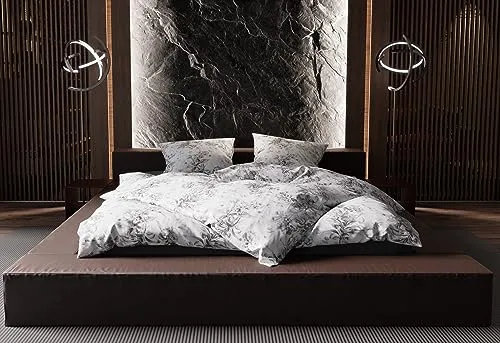 BETTWAESCHE-MIT-STIL Bettwäsche Mako Satin toile de jouy Rosen anthrazit - Bettwäsche-Set aus 100% Baumwolle in elegantem Rosen-Design, mit verdecktem Reißverschluss für einfachen Bezug. Ideal für stilvolle Schlafzimmer.