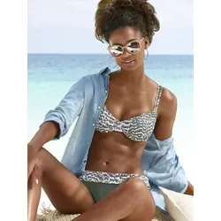 Bügel-Bikini-Top "Sansa", Gr. 36 - Cup B, oliv-bedruckt - Stilvolles Bügeltop von Lascana mit verstellbaren Doppelträgern und seitlichen Raffungen. Ideal für einen perfekten Sitz und tollen Look am Strand.