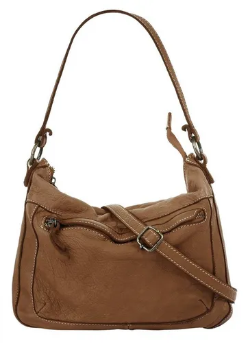 Shopper CLUTY Damen Leder Tasche, cognac - Elegante Handtasche aus 100% Rindleder, Made in Italy. Mit praktischem Smartphonefach und abnehmbarem Schultergurt für flexibles Tragen. Ideal für Alltag und kleine Einkäufe.