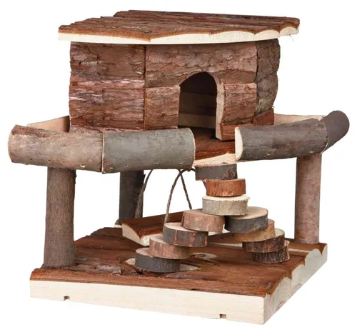 Ida House Hamsters Bark Wood - Abnehmbares Hamsterhaus mit Schaukel und Baumstamm-Treppe, ungiftig und gesundheitsfördernd für dein Tier