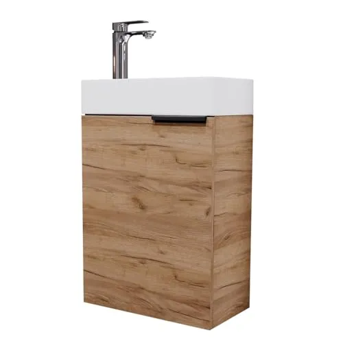 Planetmöbel Waschtisch mit Unterschrank 40 cm – Kompaktes Badmöbel-Set in Gold Eiche - Stylisches Waschbecken-Set für kleine Bäder und Gäste-WCs. Inklusive passender Armatur und cleverem Stauraum. Soft-Close-Technik sorgt für leises Schließen. Einfache Montage für jeden Heimwerker.