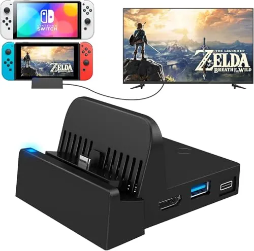 Ponkor Switch TV Docking Station, Switch/Switch OLED TV Dock Ladestation, Switch/Switch OLED 4K HDMI Adapter Ladestation mit 4K HDMI Schnittstelle,USB 3.0 und Type-C Port (Nicht für Switch 2)