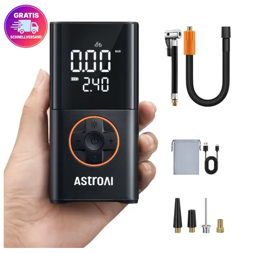 AstroAI Elektrische Luftpumpe - Kabellose Mini Reifenpumpe - Mobile Kompressoren & Luftpumpen, mit 150 PSI Maximaldruck und präzisem TrueGauge-Display für schnelle und sichere Aufpumpvorgänge.