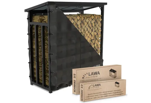 LAWA Living Kaminholzregal außen mit Dach - Stabiles Metallregal für Brennholz im Außenbereich, mit wetterfester Abdeckung und Dach aus Polycarbonat, ideal für Garten und Terrasse.