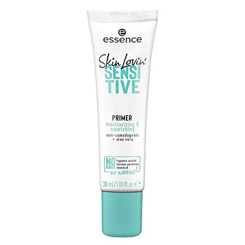 essence Skin Lovin' SENSITIVE PRIMER, Grundierung, verstopft nicht die Poren, mit Aloe Vera, ohne Duft, Alkohol, Silikonen, Parabenen, Mineralöl, weiss, entspricht unserem CLEAN BEAUTY Standard (30ml)
