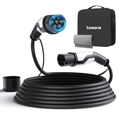 tomons Typ 2 Ladekabel, 22KW 7M 32A 3-Phasig,Elektroauto Typ 2 für EV/PHEV, Typ 2 auf Typ 2 EV mit Tragetasche und Mikrofasertuch für Model S/3/X/Y, ID.3, ID.4
