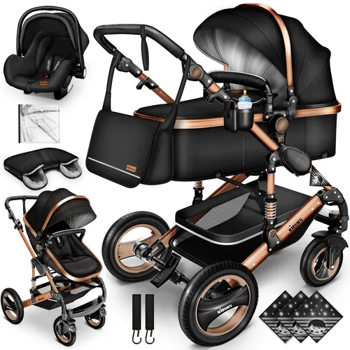 KIDUKU Kombi-Kinderwagen ® 3 in 1 - Kinderwagen mit 3 in 1 Funktion: Babywanne, Buggy und Babyschale. Ausgestattet mit UV 50+ Schutz, 4-fach Federung und 360° drehbaren Reifen für höchsten Komfort.