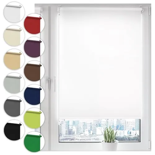 Verdunkelungsrollo Klemmfix ohne Bohren 110cm x 100cm Weiß Verdunklungsrollo Fensterrollo Rollo Seitenzugrollo Klemmrollo für Fenster & Tür