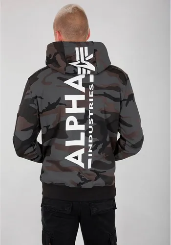 Alpha Industries Back Print Camo Hoodie - Schwarz-Mehrfarbig, Größe S - Herren-Sweatshirt mit auffälligem Alpha Industries Schriftzug auf dem Rücken und stylischem RBF-Anhänger. Ideal für einen trendigen Look.