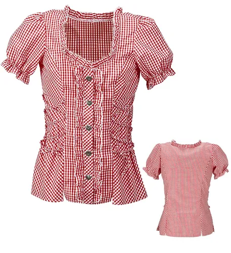 Bayerin Bluse bayrisch Oktoberfest Hemd Damen Kostüm rot karriert Größe L