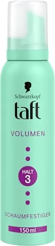 Schwarzkopf Taft Schaumfestiger Volumen (150ml) - Haltegrad 3, für alle Haartypen - Dieser Taft Volumen Schaumfestiger sorgt für langanhaltendes Volumen und eine natürliche Haarbewegung. Schützt das Haar vor Föhnschäden und ist silikonfrei. Ideal für kreatives Styling ohne Verklebungen.