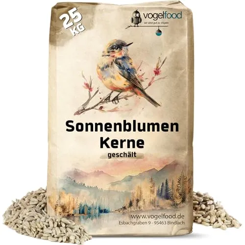 Sonnenblumenkerne Geschält | Vogelfutter für das Ganze Jahr | Premium Wildvogelfutter | Idealer Energiespender für Sommer und Winter | Vogelstreufutter für Wildvögel | Ohne Schale 25 kg