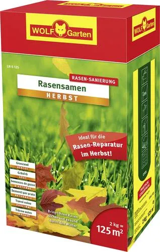 WOLF Garten LK-S 125 Rasensamen Herbst - 125 m² beige, ideal für Rasen-Reparatur im Herbst und sicheres Überwintern