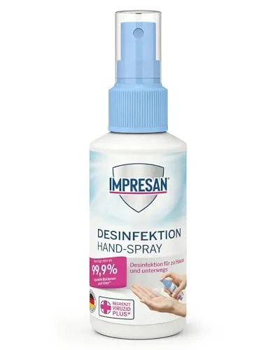 IMPRESAN Hand-Spray Desinfektionsmittel 100 ml - Praktisches Hand-Spray für die hygienische Reinigung von Händen und Textilien. Entfernt zuverlässig Keime und sorgt für ein frisches Gefühl im Alltag.