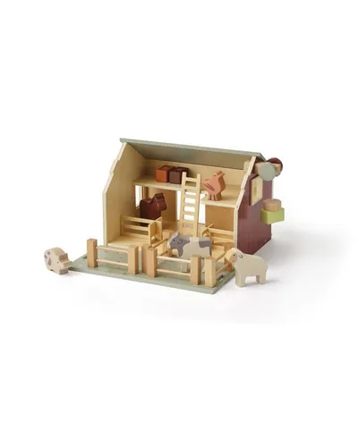 Kids Concept Spielwelt Bauernhof Aiden - Spielfigurenwelten mit 2-stöckiger Scheune, Schiebetür und Sonnenkollektoren. Ideal für fantasievolles Spielen und Entdecken des Landlebens. Größe: 33.5x19x20 cm, empfohlen ab 24 Monaten.