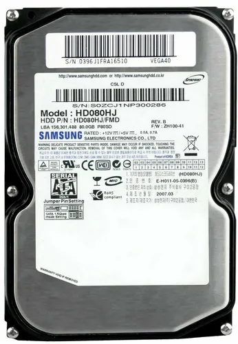 FESTPLATTE Samsung 80GB SPINPOINT HD080HJ P80SD 8MB 7200U/min SATA II 3.5'' Zoll