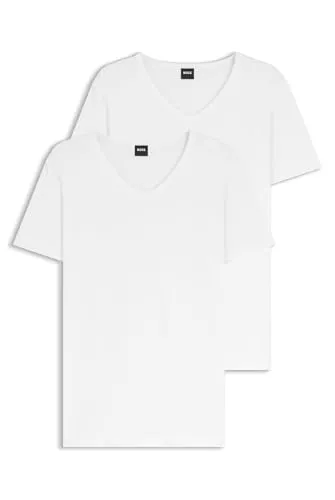 BOSS Herren T-Shirts VN 2er Pack, Modern Weiß (M) - Herren-Shirts aus hochwertiger Baumwolle, lässig mit V-Ausschnitt und dezentem Logodruck für einen stilvollen Look.