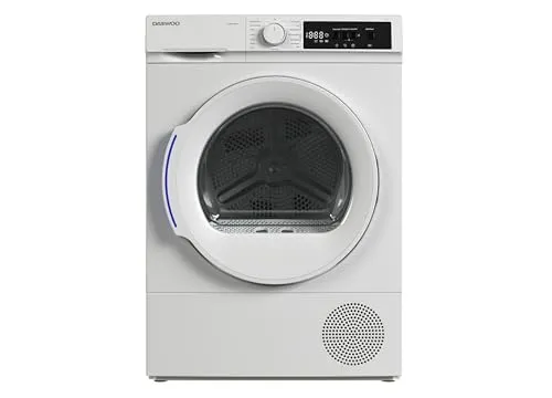 Daewoo TD-BR7GP0WD0-DE Wäschetrockner 7kg mit 15 Programmen - Energieeffizienter Wäschetrockner mit 7 kg Fassungsvermögen, ideal für 2-3 Personen. Mit SoftTouch-Bedienung, LED-Display und schneller Trocknung in nur 20 Minuten.