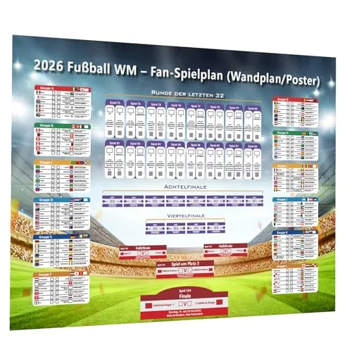 hsyomgcs Spielplan 2026 Poster – Fußball WM 2026 mit 42 Teams und Platz für 6 Play-off-Teilnehmer - Praktisches Poster für die Fußball WM 2026 mit 42 bestätigten Teams. Platz für 6 freie Felder ermöglicht einfache Aktualisierung der K.o.-Runde. Ideal für Fans und als stilvolle Deko für Zuhause oder Bars.